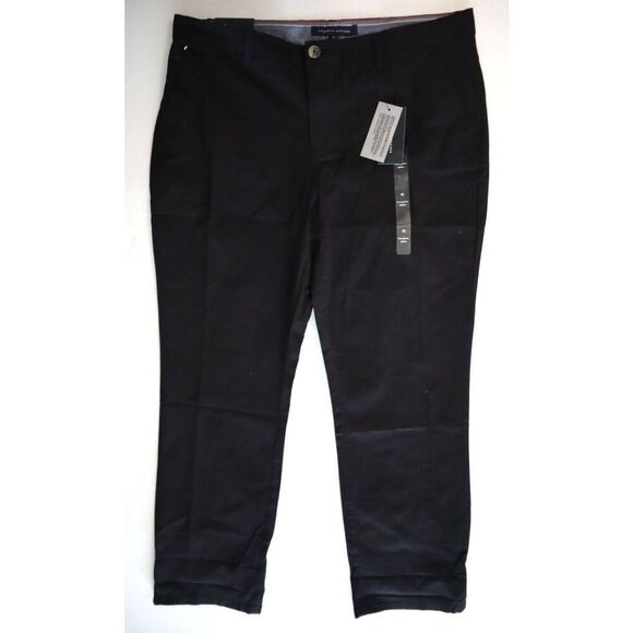 Tommy Hilfiger Women's Sz 16 Black Flex Hampton Cuffed Chino Straight-Leg Pants - Picture 1 of 16